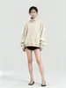 Sudadera Beige Personalizada 2026 de Cuello Alto para Mujer, Holgada, Estilo Perezoso, Sencilla, Casual, Versátil, Top de Primavera y Otoño