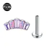 Liga de Titânio F136 Quadrado Emendado Opala Zircônia Rosca Interna Piercing de Lábio Brinco de Orelha Piercing de Cartilagem da Orelha Joia de Piercing 0.9 Rosca