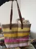 Bolsa Tote Nova Cor Risca Comércio Exterior Bolsa de Ombro Fresca Artística Bolsa de Ombro de Palha com Corda de Cânhamo Cor Doce