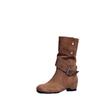 Versão em Couro Macio ~ Nova Moda de Design de Nicho Aumento Interno Botas Western Fivela de Cinto Feminina Duas Formas Botas Curtas de Couro Nobuck