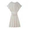 2026 Vestido Elegante Europeu e Americano Novo Multicor com Drapeado Versátil Gola Redonda Casual Plissado