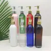 Botella Redonda de Hombro de 250 ml con Bomba de Aceite UV de Aluminio Electroplateado, Botella de Aceite Esencial Tipo Prensa, Botella de Aceite de Masaje, Botella de Aceite Desmaquillante