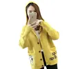 Cárdigan de Punto Jacquard Reductor de Edad para Mujer Otoño Invierno Nuevo Estilo Sudadera con Capucha de Temperamento Abrigo de Punto de un Solo Botón Manga Larga Ropa para Mujer