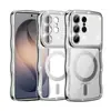 Adecuado para Samsung S26Ultra Funda para Teléfono Móvil con Patrón de Ola de Pedrería S25 Transparente Galvanizado Succión Magnética S24 Cubierta Protectora Anti-Caídas