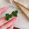Brincos Exquisitos em Forma de Coração Verde para Mulheres, Brincos Florais Doces e Frescos com Estilo Floresta, Acessórios de Orelha Versáteis e de Alto Padrão