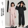 Conjunto Casual Infantil Pudding Haru 2025 Outono e Inverno Novo Jaqueta com Capuz Bordado de Letras para Meninas Calças Largas