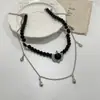 Colar com Pingente de Gota d'Água com Franja, Bordado com Pedras e Contas, Estilo Francês de Luxo Leve, Corrente de Clavícula Dupla Camada, Moda Única Doce e Cool para Meninas Spicy, Tendência