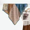 Nuevo pañuelo cuadrado de seda de doble cara con patrón de espiga bicolor para otoño e invierno de 90 cm, pañuelo y chal de moda con margarita verde de doble uso