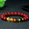 Pulseira Cinábrio Deus da Riqueza das Cinco Estradas Cristal Natural Areia Pixiu Pulseira Deus da Riqueza das Cinco Estradas para Homens e Mulheres Presente de Ano do Zodíaco
