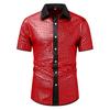 2025 Exportação Transfronteiriça Nova Camisa Masculina de Manga Curta Marca Tendência Europeia e Americana Moda Xadrez Brilhante Gola Lapela Camisa Casual
