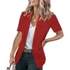Moda Verão 2022 Feminina Blazer Solto Fashionável Estilo Europeu e Americano Cor Sólida Gola de Terno Jaqueta de Manga Curta Estilo para o Trabalho Conjunto