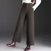 Pantalones Rectos de Pierna Ancha Adelgazantes Mezcla de Lana para Mujer 2026 Otoño/Invierno Nuevos Pantalones Cropped de Cintura Alta Versátiles y Fluidos Casuales
