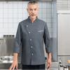 Bolso de cor contrastante cinza roupas de trabalho de chef de hotel para homens manga longa restaurante ocidental cozinha vestuário panificação jantar refeitório cozinha