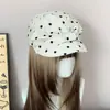 Boina de Lunares con Lazo para Mujer, Sombrero de Verano Estilo Coreano, Sombrero de Pico Adelgazante, Versátil, Boina de Periódico, Boina de Pintor