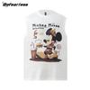 American Vintage Agua de Lavado Viejo Divertido Dibujos Animados Camiseta sin Mangas Verano Moda de Pareja Suelta para Hombre y Mujer Sudadera Chaleco T