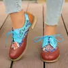 Zapatos de cuero para mujer de talla grande, estilo étnico con cordones, punta redonda, transfronterizos europeos y americanos, bloques de color retro, venta al por mayor para comercio exterior