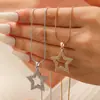 Collar con Colgante de Estrella de Cinco Puntas Nuevo Estilo Transfronterizo Cadena para Clavícula de Acero Inoxidable Cadena de Serpiente Estrella Hueca Elegante Versátil Incrustado con Diamantes para Mujer