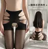 Lingerie Sexy Transparente Plus Size Abertura Inferior Peça Única Colante Pernas Bonitas Meia-Calça de Seda Preta Meias Longas de Comissária de Voo