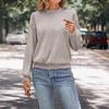Otoño 2024 - Camiseta texturizada de manga larga con hombros descubiertos para mujer, cuello redondo, de punto, color liso, holgada e informal