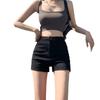 Shorts de mezclilla negros palabra A para mujer verano Spice Girls elásticos cintura alta corte slim pequeños hot pants pantalones rectos de pierna ancha