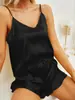 Pijama Feminino Transfronteiriço Seda Sintética Camisola com Decote V e Shorts Conjunto de Duas Peças Pijama para Todas as Estações Dropshipping