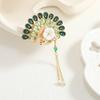 Broche Leque de Pérola de Água Doce e Concha Estilo Chinês Broche Pin Acessórios Leve Retro Borla Vazado Cheongsam Hanfu Anti-correr