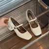 Zapatos de Piel Franceses Suaves Tacón Grueso Mary Janes Zapatos Individuales 2026 Nuevo Estilo Coreano Punta Cuadrada Mary Janes Tacones Altos Venta al por Mayor