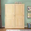 Guarda-roupa de pinus modelo novo, todo em madeira maciça, armário de armazenamento de quarto minimalista moderno com portas de correr, guarda-roupa infantil de madeira natural de duas portas montado