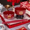 Cuenco de Boda, Dote de Novios, Taza de Té, Cuenco de Cerámica, Juego de Palillos y Cuchara, Suministros de Boda
