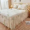 Falda de Cama de Encaje 100% Algodón Pieza Única Encaje Estilo Coreano Estilo Princesa Sábana de Cama 100% Algodón para Cama de 1.8m Cubrecama Funda de Almohada Juego de Tres Piezas