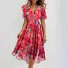 2026 Novo E-commerce Transfronteiriço Amazon Solto Casual Elegante Gola V Floral Novo Vestido Estampado Mais Vendido