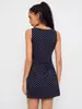 Vestido Curto Elegante Retrô de Bolinhas sem Mangas Estilo Europeu e Americano para Mulheres, Decote Canoa de Alto Padrão, Ajuste na Cintura, Emagrecedor, Linha A
