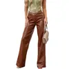 Ropa de Mujer Transfronteriza Europea y Americana Otoño e Invierno 2024 Nueva Moda Cintura Alta PU Pierna Ancha Rectos Casual Pantalones de Cuero Pantalones Retro para Mujer