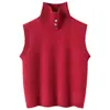 Suéter de punto sin mangas de cuello alto casual de cachemira para mujer, chaleco de punto versátil para capas, suéter simple