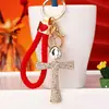 Llavero de Coche con Cruz de Pedrería de Corazón para Niña, Colgante Creativo Lindo Coreano para Bolso Femenino, Anillo de Llavero