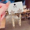 Pendientes de estrella de cinco puntas con aguja de plata 925 Super Flash para mujer, pendientes de perlas con borlas que combinan con todo, pendientes elegantes de Corea del Sur a la moda.
