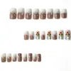 Nuevo Navideño Transfronterizo Más Vendido Manicura Degradado Lindo Reno Copo de Nieve Puntos Uñas Rectangulares Medias Portables Venta al por Mayor
