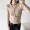 Camisa de fundo de manga comprida glutinosa macia forrada ao estilo europeu e americano para mulheres 2023 outono e inverno quente menina slim fit fivela emagrecedora top camiseta
