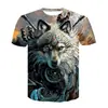 Camiseta Informal de Manga Corta con Cuello Redondo para Hombre y Mujer con Estampado 3D Transfronterizo de Dragón, Tigre y Lobo