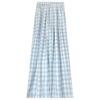 Pantalones de Cuadros Azules y Blancos para Mujer Primavera y Otoño 2025 Nuevos Sueltos Casuales Pantalones de Trapeador para Caminar Pierna Recta Pequeña Curva Pierna Ancha