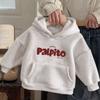 Novo Moletom de Outono e Inverno para Meninas 2025 Forrado com Lã Solto Estampado Desenho Animado Médio e Grande Infantil Manga Longa com Capuz Casaco Moderno