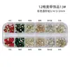 Set de Caja de 12 Compartimentos para Accesorios de Uñas, Perlas para Uñas, Pedrería Pequeña, Pedrería Irregular de Vidrio, Pedrería para Decoración de Uñas, Accesorios Mixtos