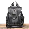 Mochila Retro Europea y Americana Nueva para Hombre de Cuero Genuino Cuero Curtido Vegetal Gran Capacidad Mochila de Viaje Bolso de Piel de Vaca Paracaídas
