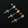 Pendientes de Cruz de Plata de Ley S925 Europeos y Americanos Transfronterizos Incrustados con Moissanita y Borlas, Pendientes de Estilo de Moda, Hechos a Medida
