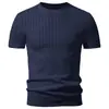 Comercio Exterior Verano Nuevo Camiseta Casual para Hombre Moda Europea y Americana Tendencia Jacquard Tejido de Punto de Manga Corta Camisa Suéter con Cuello