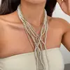Collar de borlas multicapa vintage europeo y americano con perlas y diamantes, cadena para la clavícula personalizada de nicho transfronterizo de alta gama para mujer