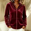 Ropa de mujer transfronteriza 2026 Moda europea y americana otoño e invierno nueva sudadera casual para el trabajo de color liso con cordón y capucha con cremallera de manga larga