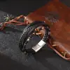Pulseira de Couro com Pedras Naturais Tigre Transfronteiriça para Homens de Aço Inoxidável Pulseira Trançada de Couro Retrô Europeia e Americana Joias Atacado