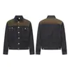 Chaqueta de Mezclilla Estilo Granja Retro con Solapa Hombres Mujeres Marca de Moda Parche de Gamuza Costura de Contraste Holgada Mezclilla Color Original Tendencia