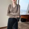 Suéter feminino 100% lã com gola mandarim, mangas compridas tricotadas, novo estilo outono/inverno, design com padrão torcido, elegante e adequado para o trabalho